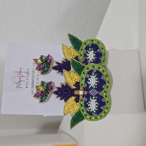 Mardi Gras Beaded Mask Earrings